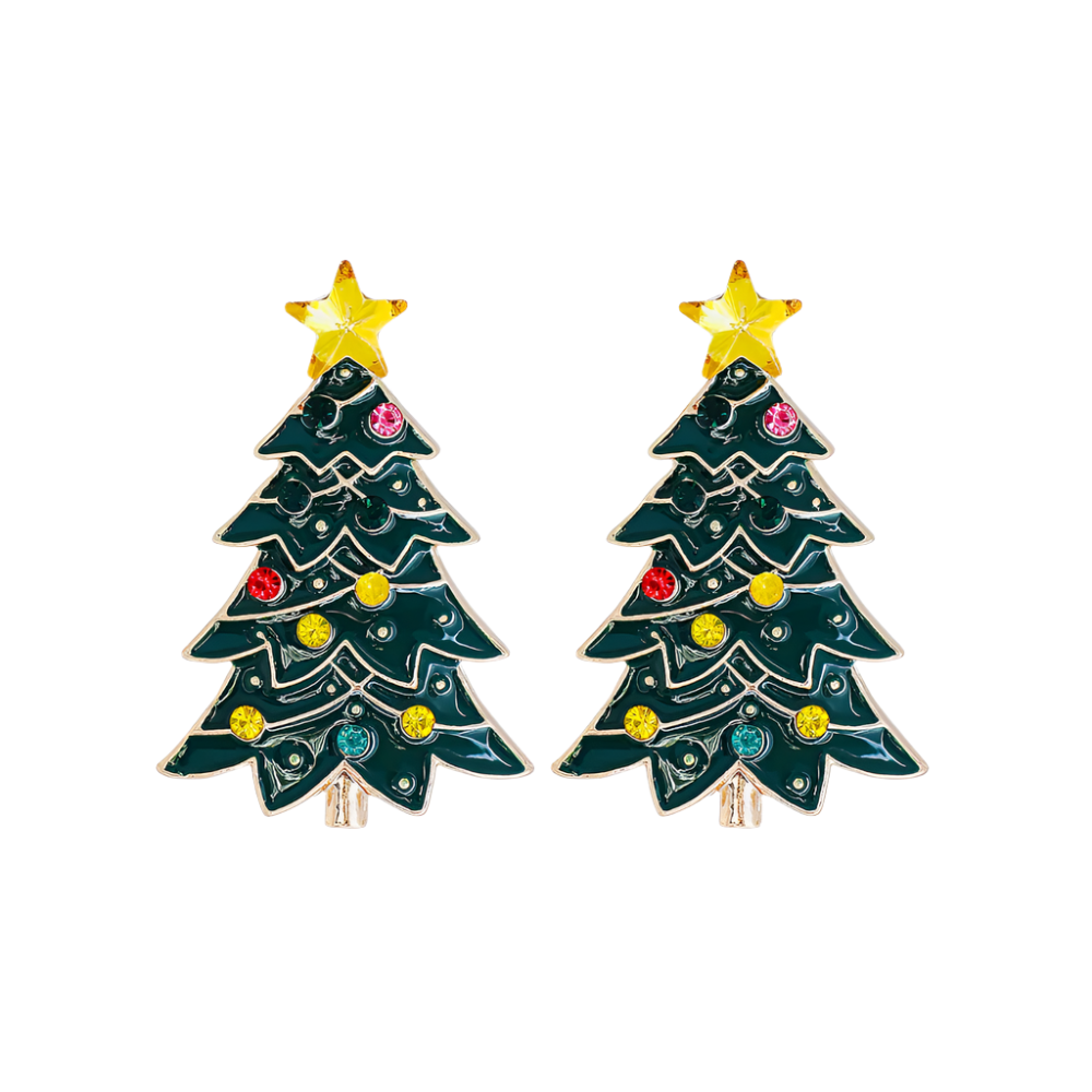 Veile Studios Alloy Inlaid Rhinestone Christmas Tree Earrings