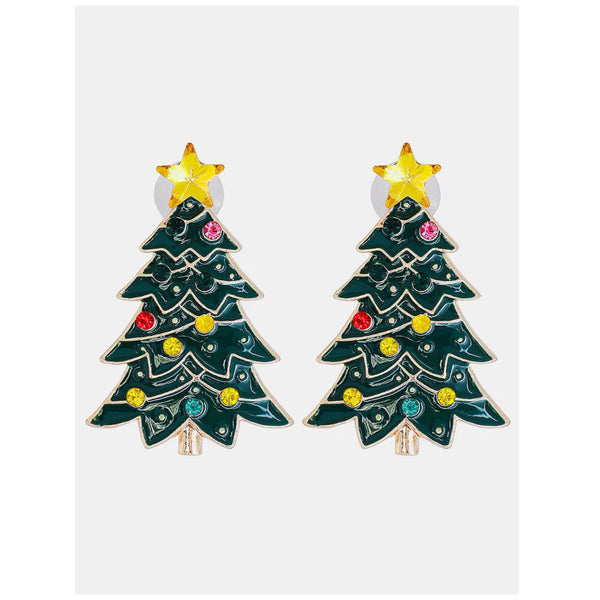 Veile Studios Alloy Inlaid Rhinestone Christmas Tree Earrings