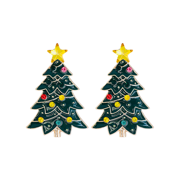 Veile Studios Alloy Inlaid Rhinestone Christmas Tree Earrings