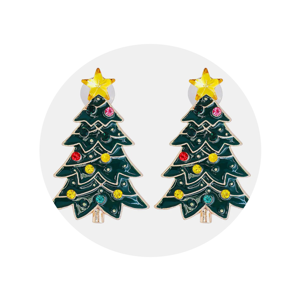 Alloy Inlaid Rhinestone Christmas Tree Earrings