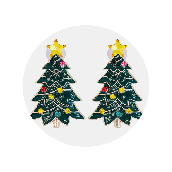 Alloy Inlaid Rhinestone Christmas Tree Earrings