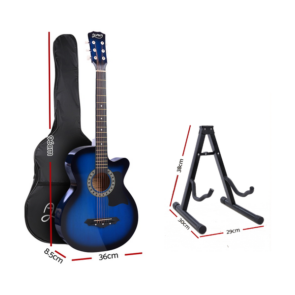 Alpha 38 Inch Acoustic Guitar Wooden Body Steel String Full Size W/ Stand Blue Acoustic Guitars