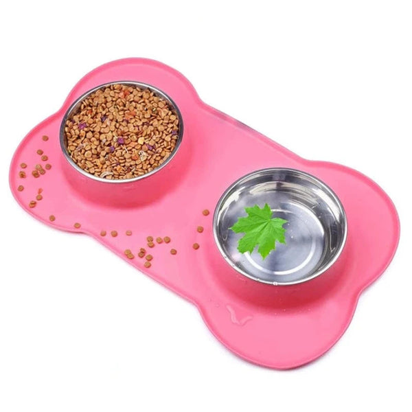 Dog Bowls Antislip Silicone Mat Stainless Steel Water Food Feeder Pet Feeding Drinking Bowls For Dogs Cats