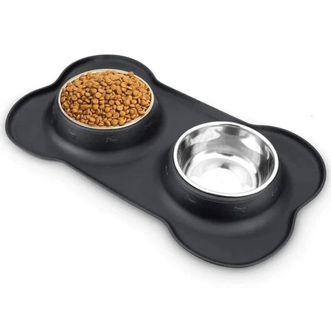 Antislip Silicone Mat Stainless Steel Water Food Feeder Pet Feeding Drinking Bowls For Dogs Cats Dog Bowls