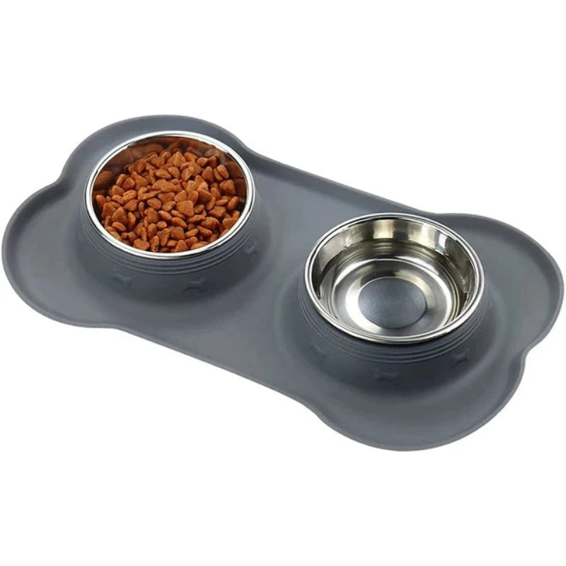 Dog Bowls Antislip Silicone Mat Stainless Steel Water Food Feeder Pet Feeding Drinking Bowls For Dogs Cats
