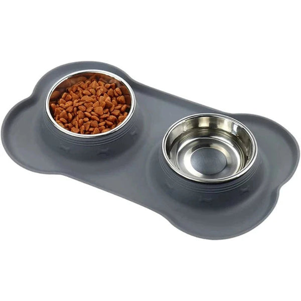 Dog Bowls Antislip Silicone Mat Stainless Steel Water Food Feeder Pet Feeding Drinking Bowls For Dogs Cats