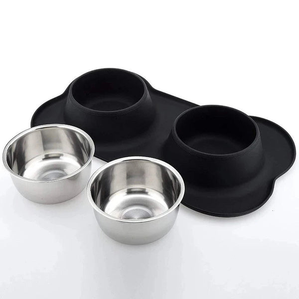 Dog Bowls Antislip Silicone Mat Stainless Steel Water Food Feeder Pet Feeding Drinking Bowls For Dogs Cats
