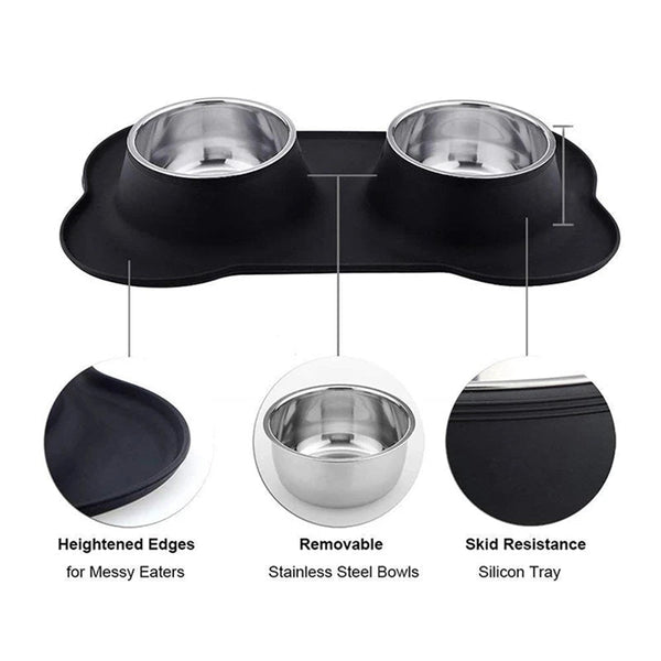 Dog Bowls Antislip Silicone Mat Stainless Steel Water Food Feeder Pet Feeding Drinking Bowls For Dogs Cats