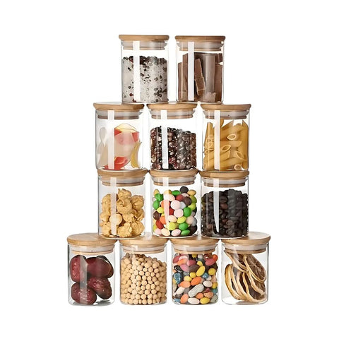 Condiments Container Set 12Pcs Glass Jar Storage With Airtight Lids Canisters & Jars