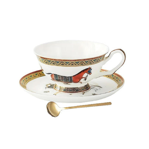 Tea Cup With Saucer Gold Spoon Running Horse Design Drinkware Cups & Saucers