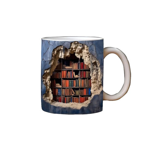 Ceramic Coffee Mug Blue 3D Bookshelf Print Durable Drinkware For Office Kitchen Mugs