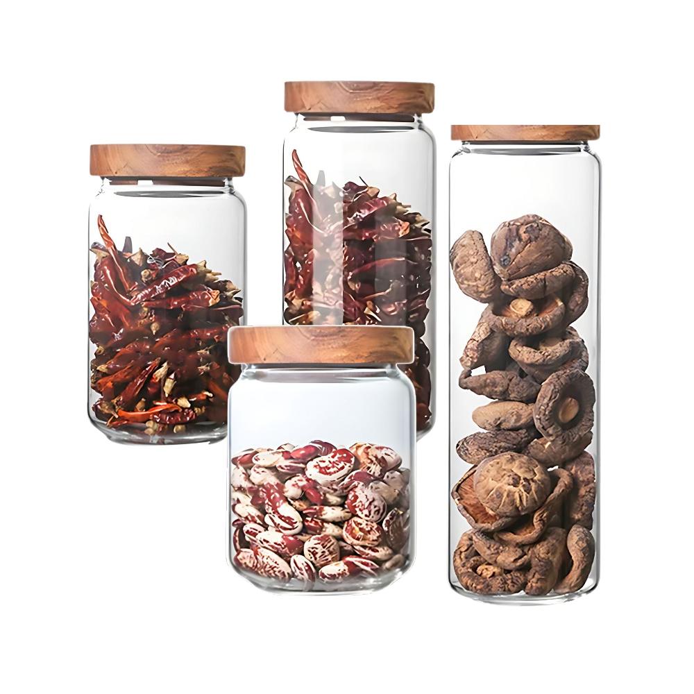 Condiments Container Set Of Four Glass Jars With Airtight Lids Canisters & Jars
