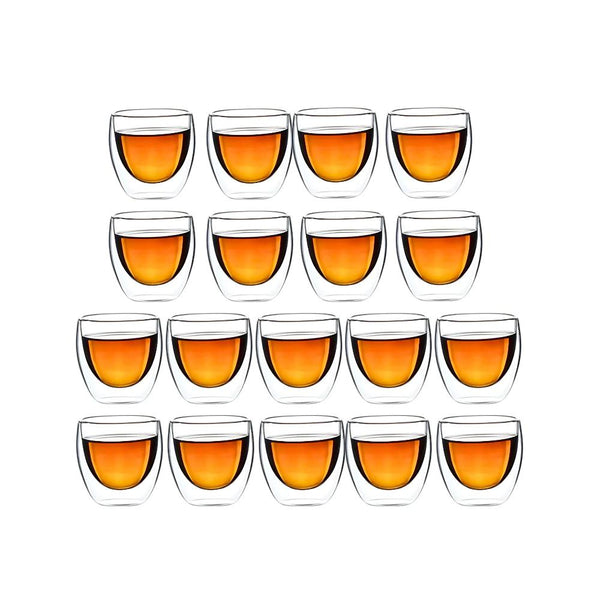 Tea Cups Set Of 18 Insulated Espresso Double Wall Shot Glass Drinkware Cups & Saucers