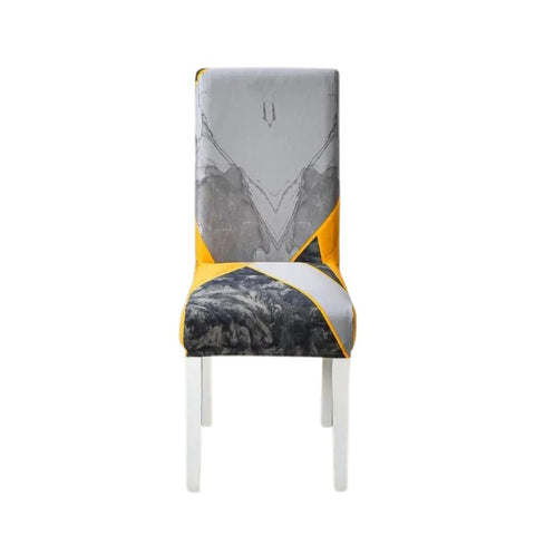 Chair Cover Yellow Gray Abstract Print Elastic Slipcover Dining Decor Furniture Slipcovers