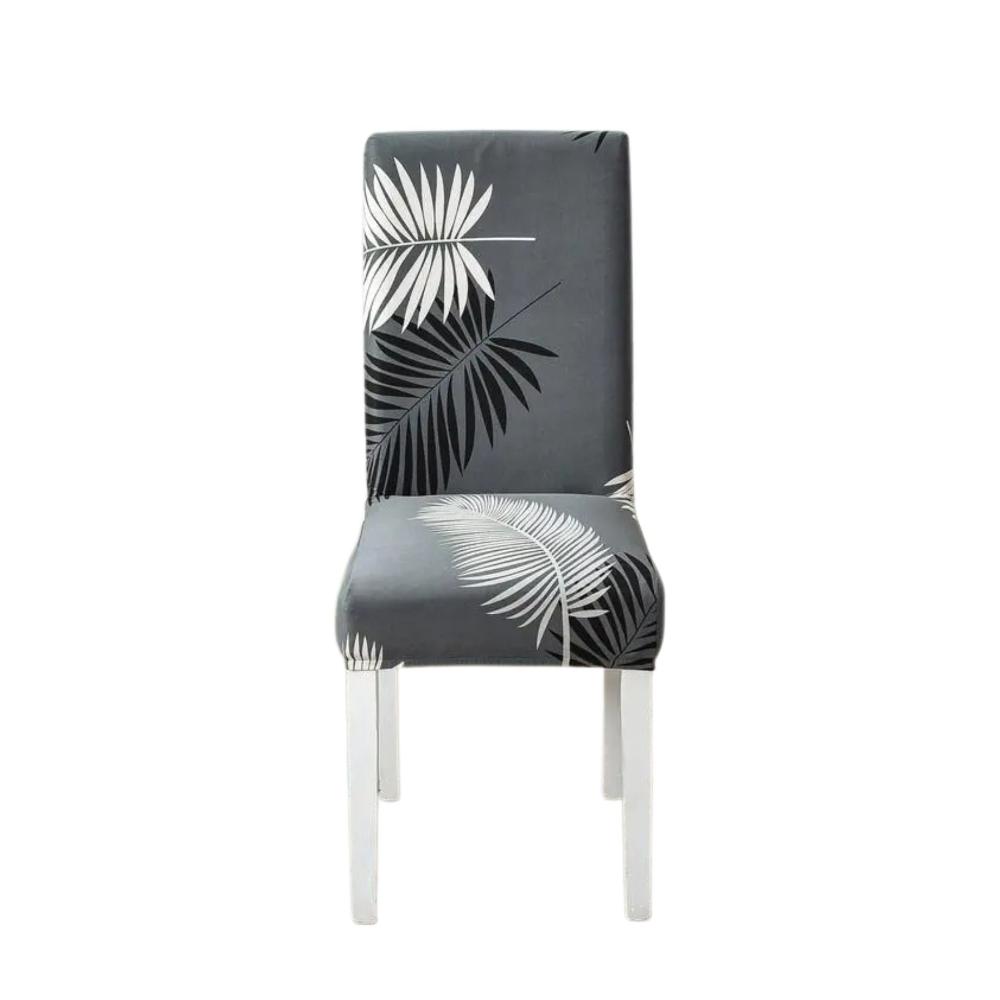 Chair Cover Gray Leaf Print Elastic Slipcover For Dining Decor Furniture Slipcovers