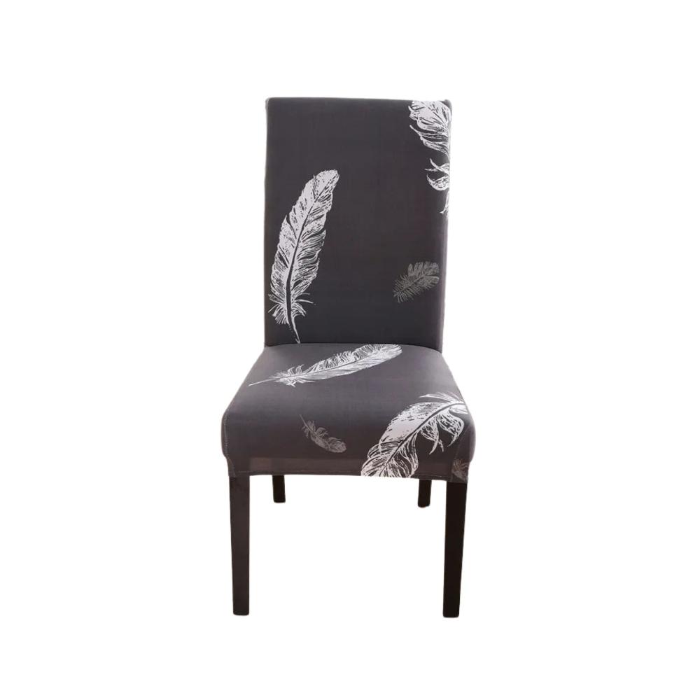 Chair Cover Dark Gray Leaf Print Elastic Slipcover For Dining Decor Furniture Slipcovers