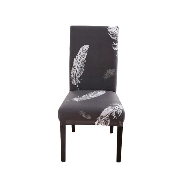 Chair Cover Dark Gray Leaf Print Elastic Slipcover For Dining Decor Furniture Slipcovers