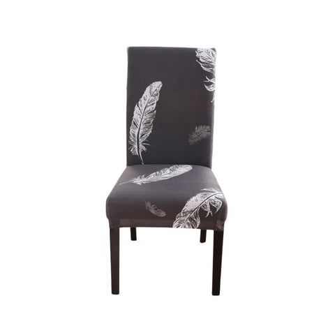 Chair Cover Dark Gray Leaf Print Elastic Slipcover For Dining Decor Furniture Slipcovers