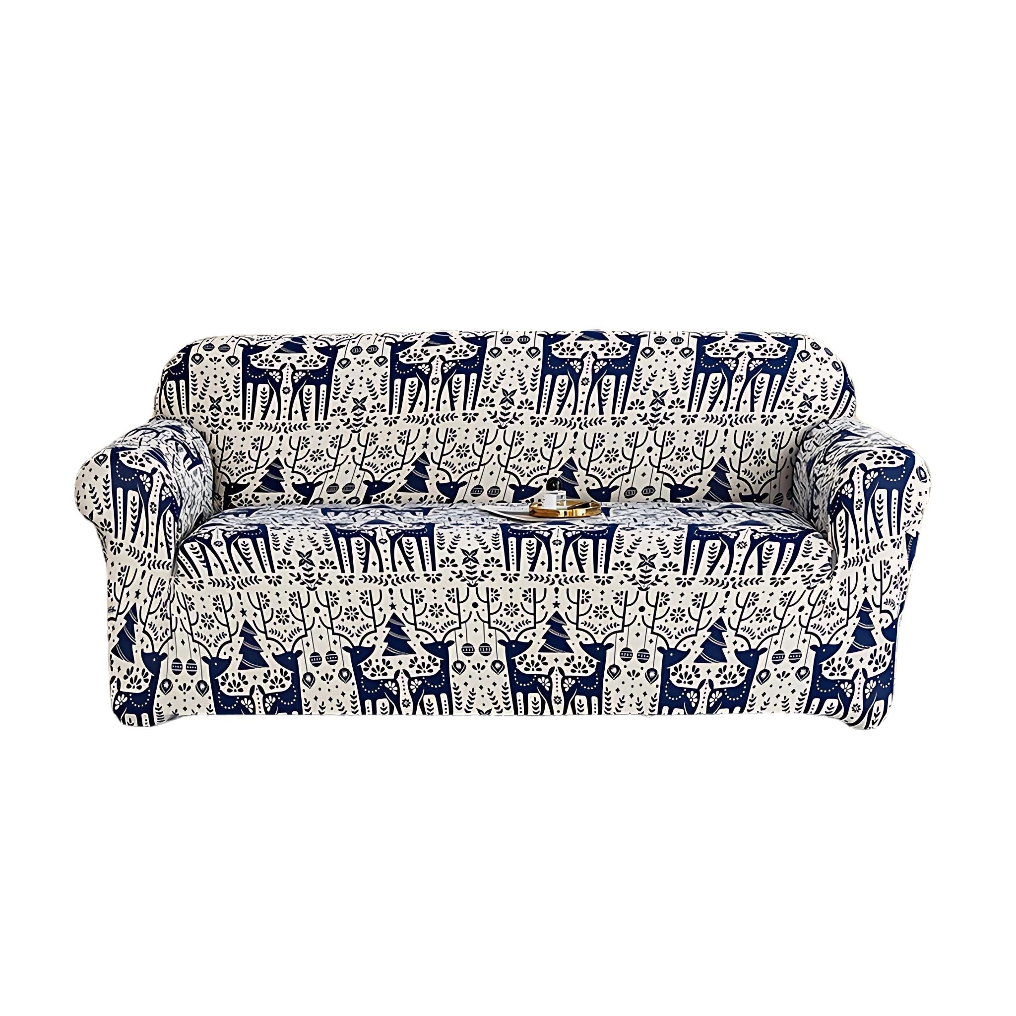 Sofa Cover Blue Christmas Reindeer Design Stretchable Non Slip Slipcover Slipcovers