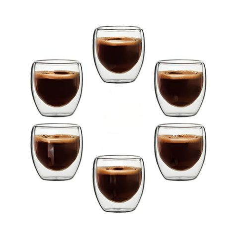 Tea Cups Set Of 6 Insulated Espresso Double Wall Shot Glass Drinkware Cups & Saucers