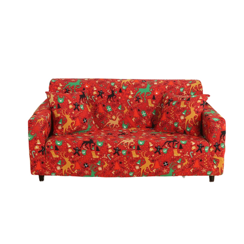 Sofa Cover Red Christmas Reindeer Design Stretchable Non Slip Slipcover Slipcovers