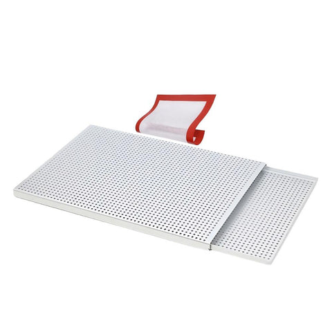 Baking Tray With Silicone Mat Rectangular Perforated Pastry Sheet Pan Silver Baking Trays