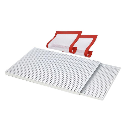 Baking Tray With Silicone Mat Silver Rectangular Perforated Pastry Sheet Pan Baking Trays