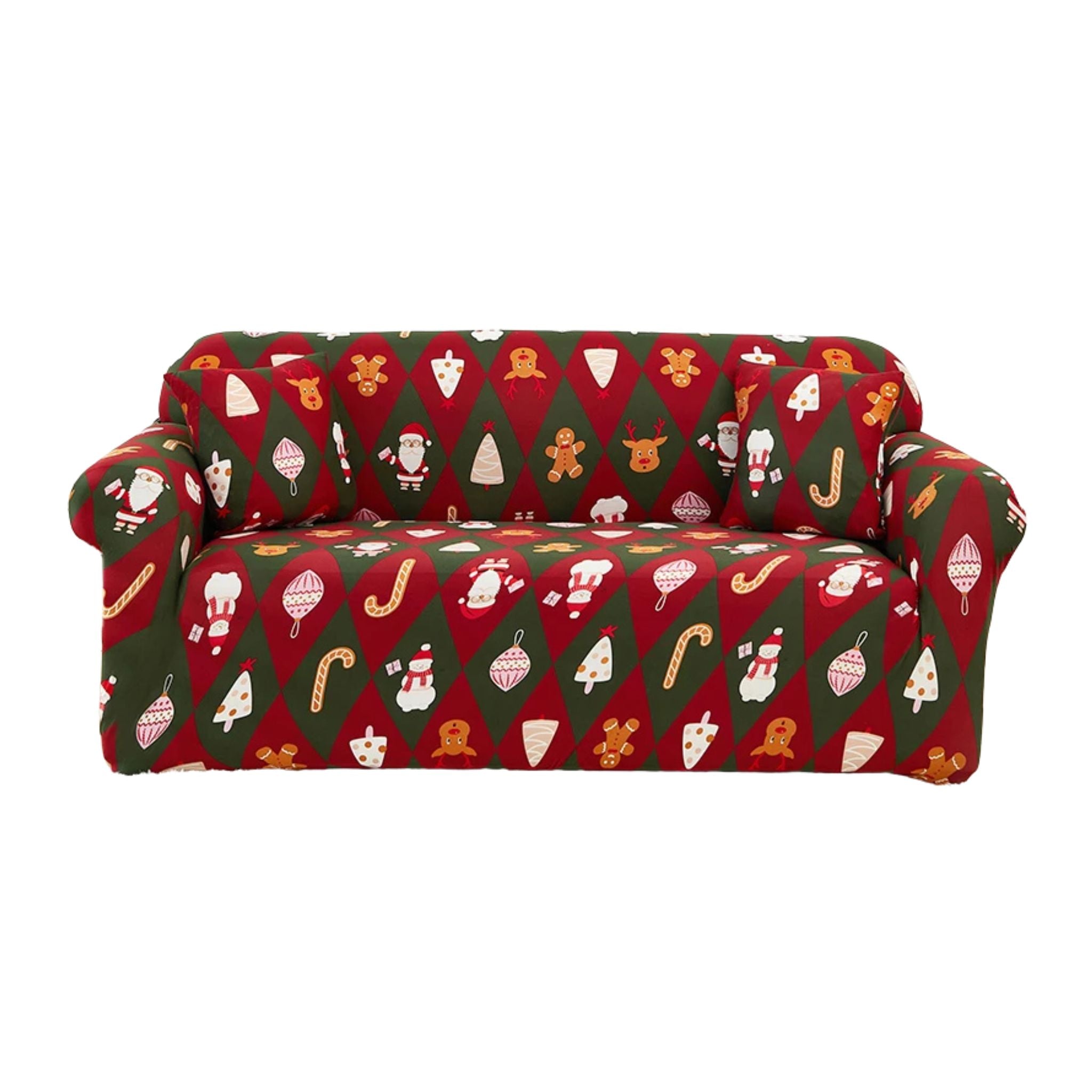 Sofa Cover Green Red Christmas Diamond Pattern Non Slip Stretchable Slipcover Slipcovers