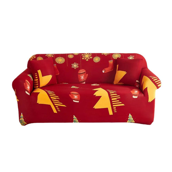 Sofa Cover Red Plaid Christmas Tree Bells Design Non Slip Stretchable Slipcover Slipcovers