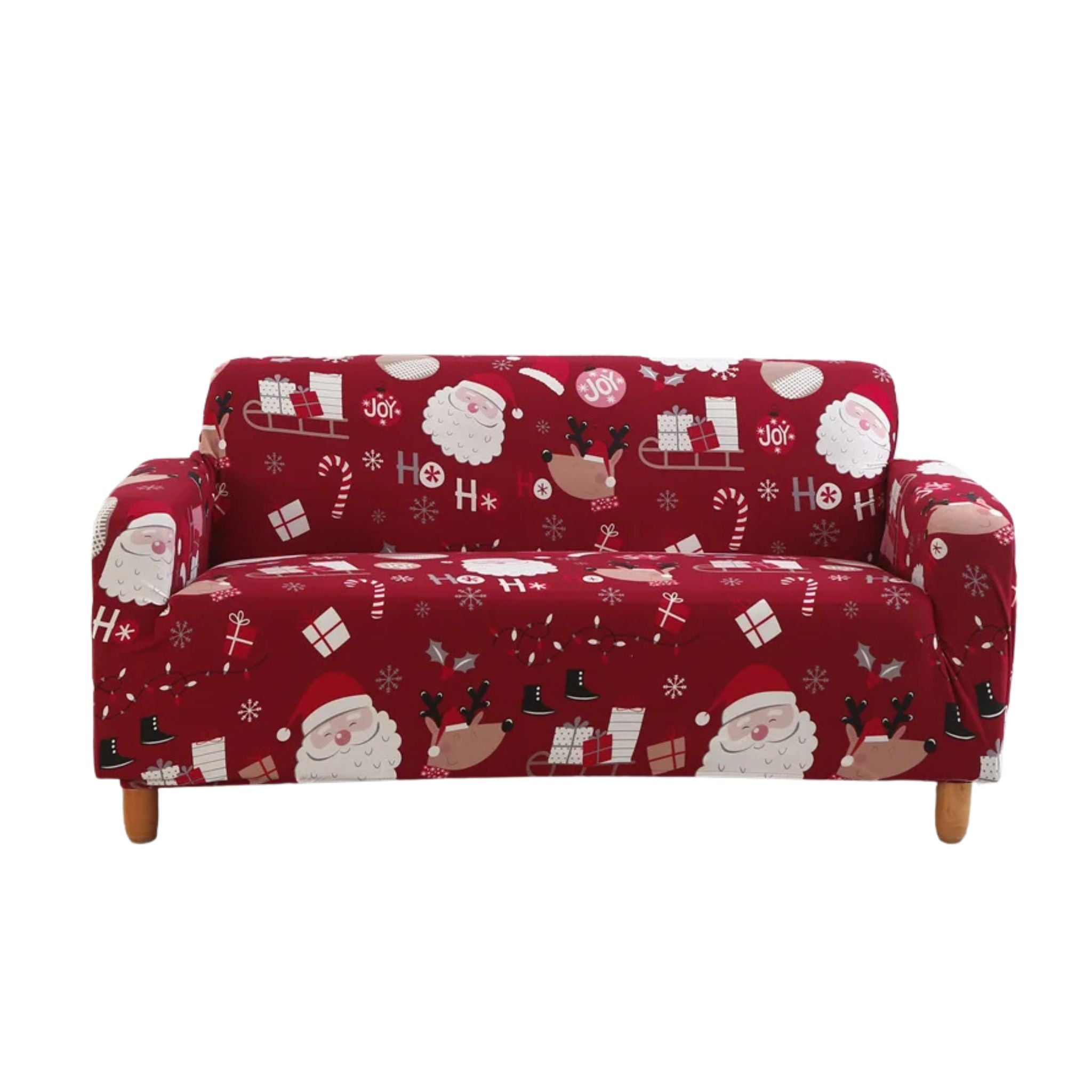 Sofa Cover Maroon Christmas Santa Claus Design Non Slip Stretchable Slipcover Slipcovers