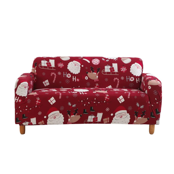 Sofa Cover Maroon Christmas Santa Claus Design Non Slip Stretchable Slipcover Slipcovers