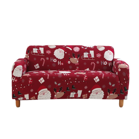 Sofa Cover Maroon Christmas Santa Claus Design Non Slip Stretchable Slipcover Slipcovers