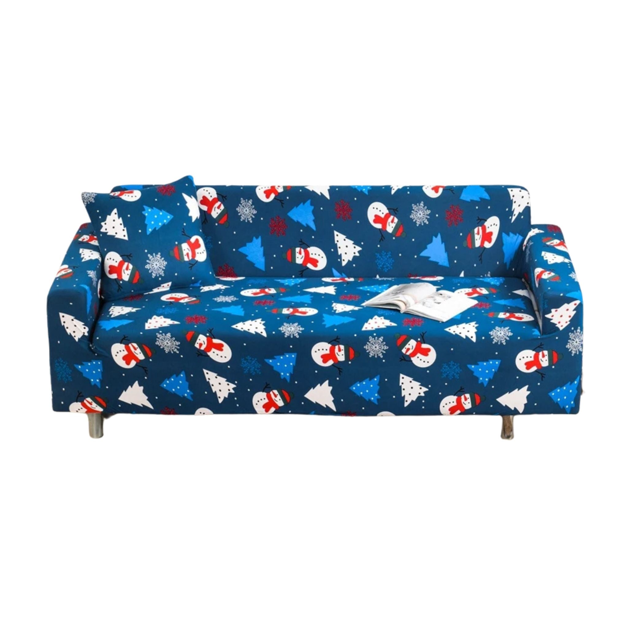 Sofa Cover Blue Christmas Tree Snowman Design Non Slip Stretchable Slipcover Slipcovers