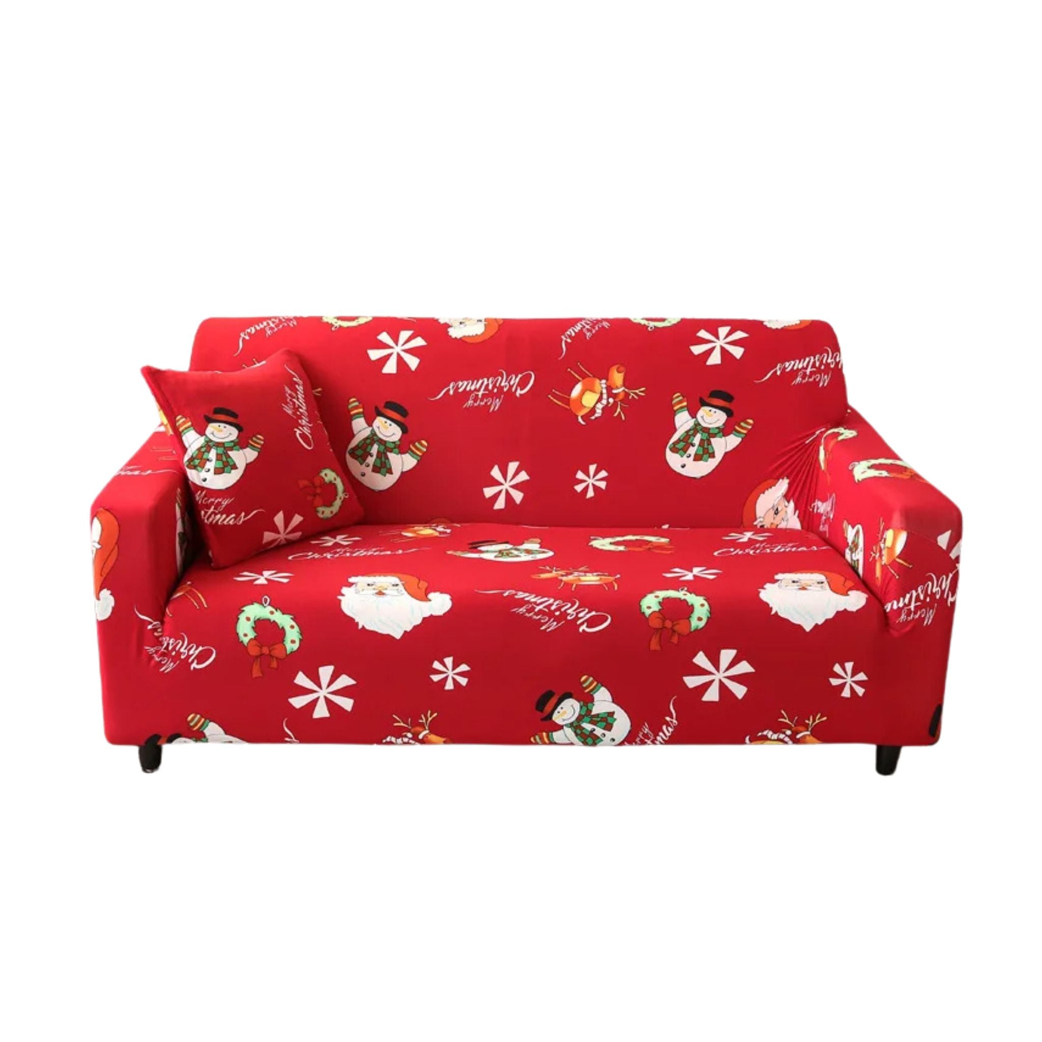 Sofa Cover Red Christmas Snowman Design Stretchable Non Slip Slipcover Furniture Slipcovers