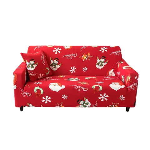 Sofa Cover Red Christmas Snowman Design Stretchable Non Slip Slipcover Furniture Slipcovers