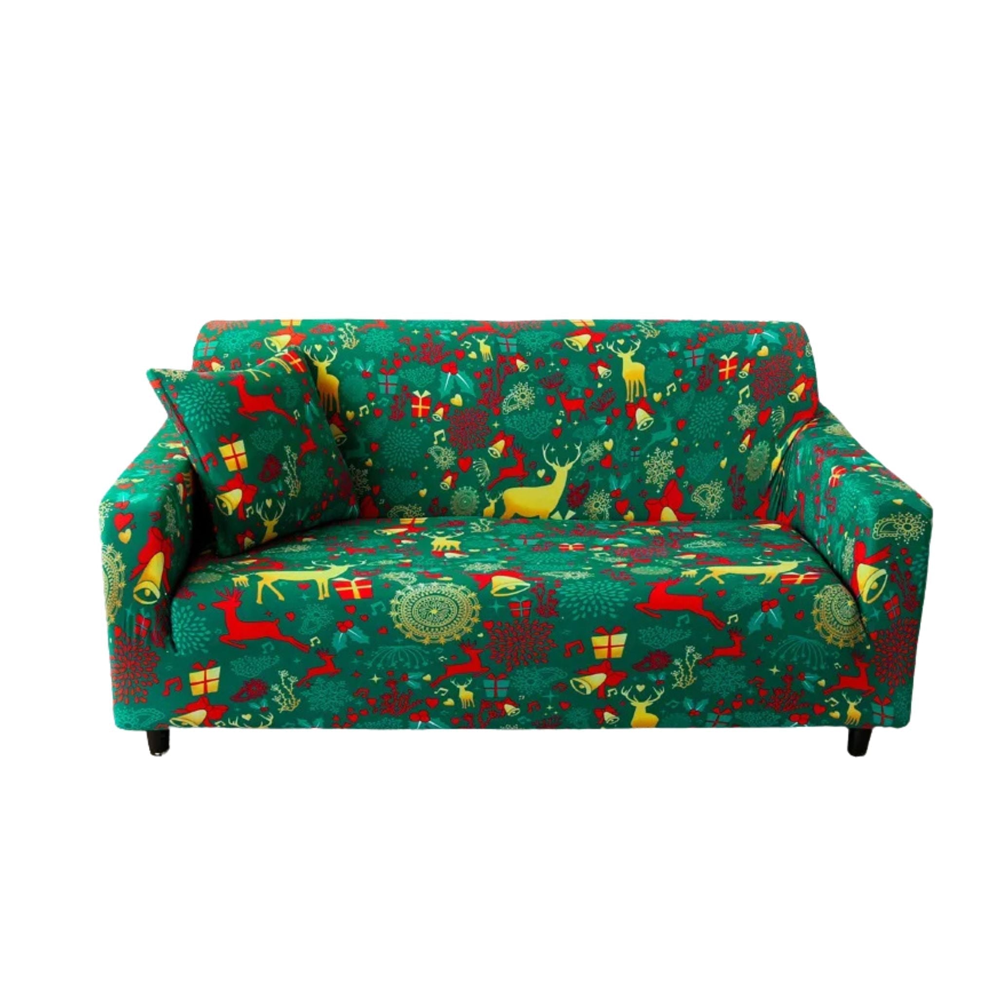Sofa Cover Green Christmas Reindeer Design Stretchable Non Slip Slipcover Slipcovers