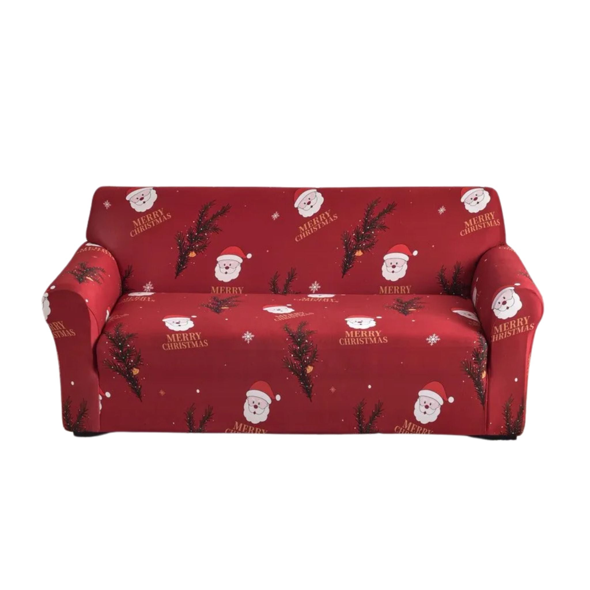 Sofa Cover Maroon Christmas Santa Claus Design Stretchable Non Slip Slipcover Slipcovers