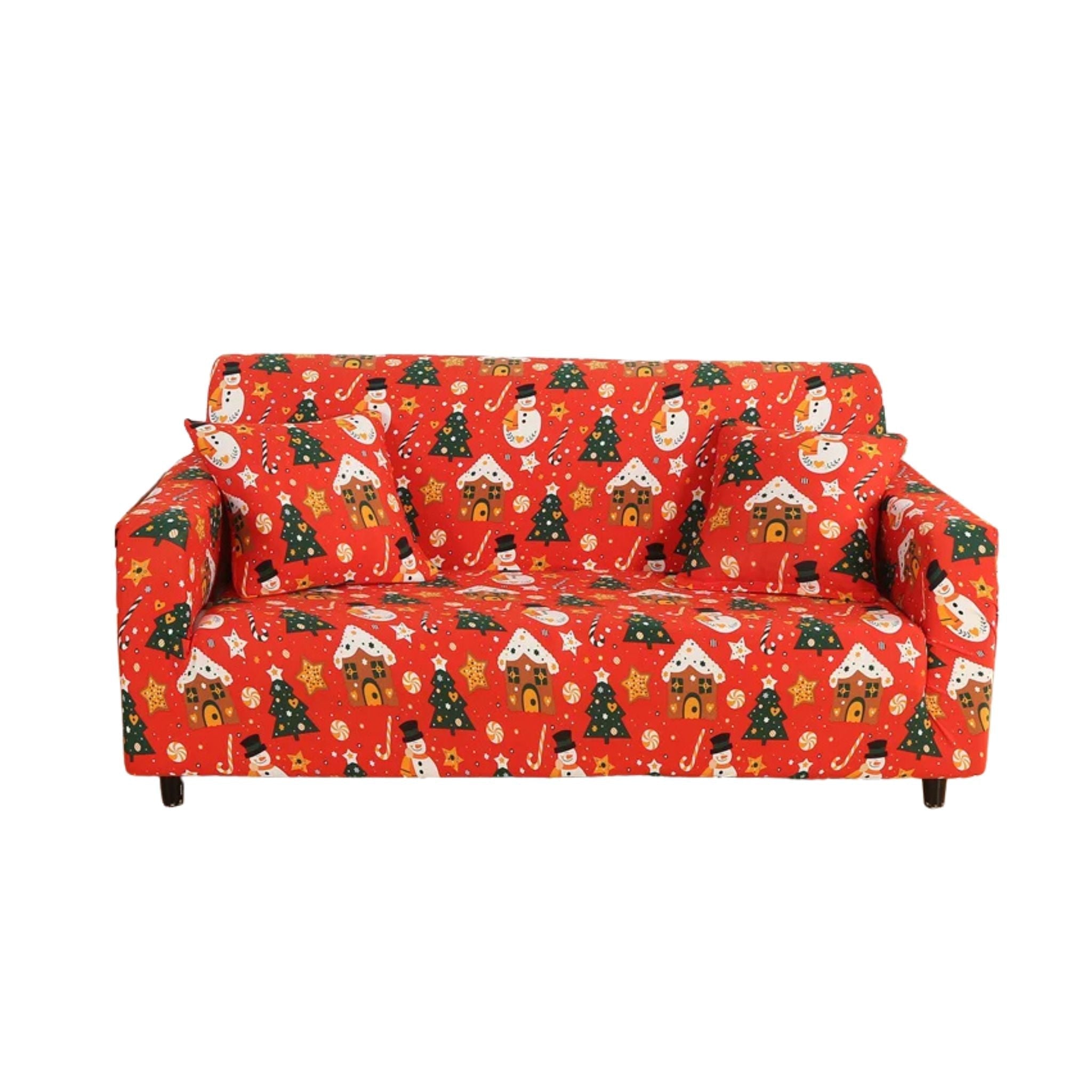 Sofa Cover Orange Christmas Snowman Design Stretchable Non Slip Slipcover Slipcovers
