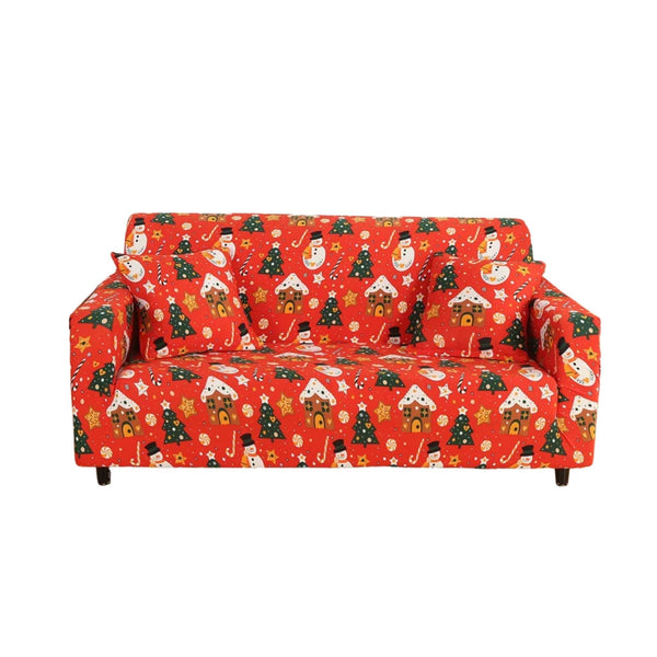 Sofa Cover Orange Christmas Snowman Design Stretchable Non Slip Slipcover Slipcovers