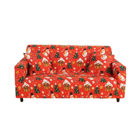 Sofa Cover Orange Christmas Snowman Design Stretchable Non Slip Slipcover Slipcovers