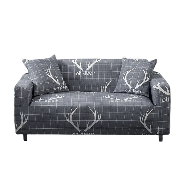 Sofa Cover Gray Plaid Christmas Reindeer Horn Design Stretchable Slipcover Slipcovers