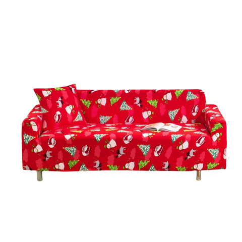 Sofa Cover Red Christmas Tree Snowman Design Non Slip Stretchable Slipcover Slipcovers