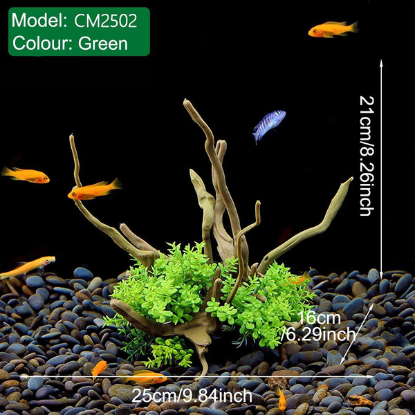 Aquarium Landscaping Decoration Artificial Wood And Plants Fish Tank Ornament Cm2502 Green Aquariums