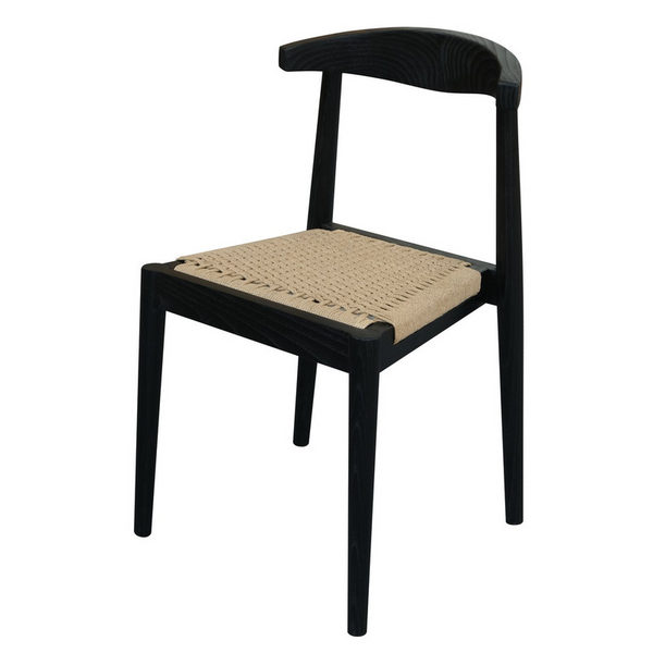 Arden Solid Oak Dining Chair Black With Handwoven Paper Cord Seat Dining Chairs