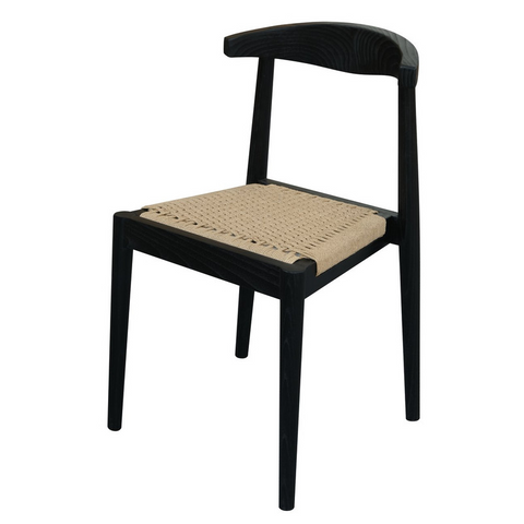 Arden Solid Oak Dining Chair Black With Handwoven Paper Cord Seat Dining Chairs