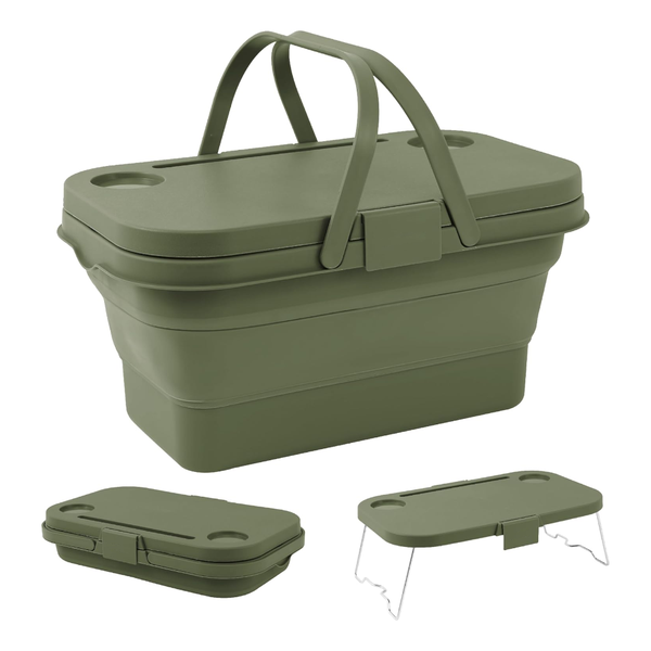 Elosung Army Green Foldable Outdoor Picnic Basket With Lid And Tabletop Camping Storage Box Car Friendly Organizer Laundry Baskets & Hampers