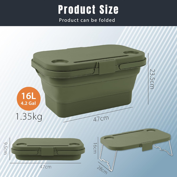 Elosung Army Green Foldable Outdoor Picnic Basket With Lid And Tabletop Camping Storage Box Car Friendly Organizer Laundry Baskets & Hampers