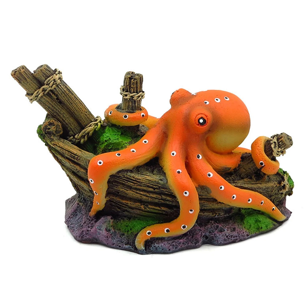 Artificial Sink Boat Octopus Aquarium Decoration Ornaments For Fish Tanks Aquariums