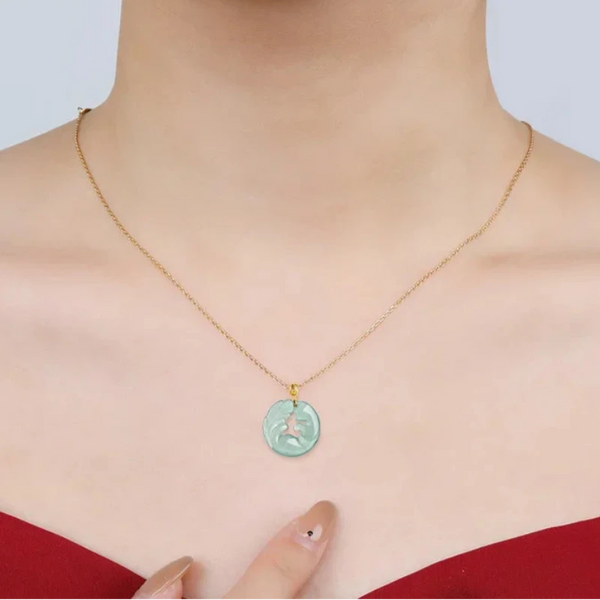 Veile Studios Authentic Natural Jadeite Blue Water Nine Tail Fox Pendant With 18K Gold Inlay Necklaces & Pendants