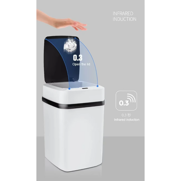 Automatic Sensor Trash Can Smart Touchless White Kitchen Bathroom Waterproof 13L Electric Garbage With Lid Rubbish Bins